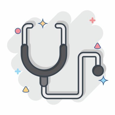 İkon steteskop. Dünya Kanseri sembolüyle ilgili. Çizgi roman. Basit dizayn edilebilir. Basit resimleme