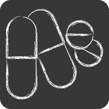 İkon hapları. Dünya Kanseri sembolüyle ilgili. Tebeşir stili. Basit dizayn edilebilir. Basit resimleme