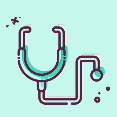 İkon steteskop. Dünya Kanseri sembolüyle ilgili. MBE tarzı. Basit dizayn edilebilir. Basit resimleme