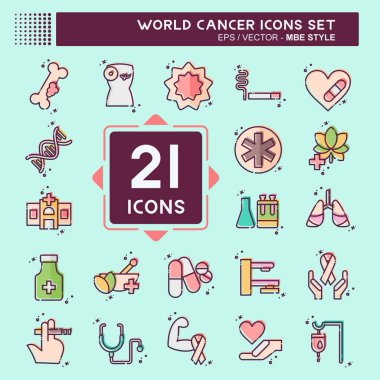 Simge Yerleştirilmiş Dünya Kanseri. Sağlık sembolüyle ilgili. MBE tarzı. Basit dizayn edilebilir. Basit resimleme