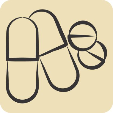 İkon hapları. Dünya Kanseri sembolüyle ilgili. El çizimi tarzı. Basit dizayn edilebilir. Basit resimleme