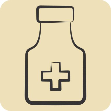 Icon İlaç 1, Dünya Kanser Sembolü ile ilgili. El çizimi tarzı. Basit dizayn edilebilir. Basit resimleme