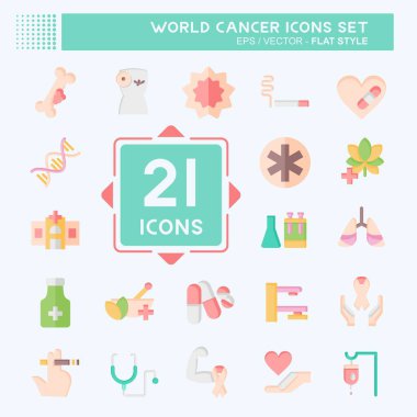 Simge Yerleştirilmiş Dünya Kanseri. Sağlık sembolüyle ilgili. Düz stil. Basit dizayn edilebilir. Basit resimleme