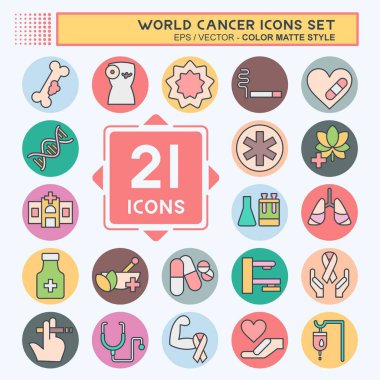 Simge Yerleştirilmiş Dünya Kanseri. Sağlık sembolüyle ilgili. renk arkadaşı stili. Basit dizayn edilebilir. Basit resimleme