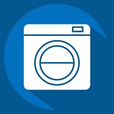 Simge Çamaşır Makinesi. Temizlik sembolüyle ilgili. Uzun gölge tarzı. Basit dizayn edilebilir. Basit resimleme