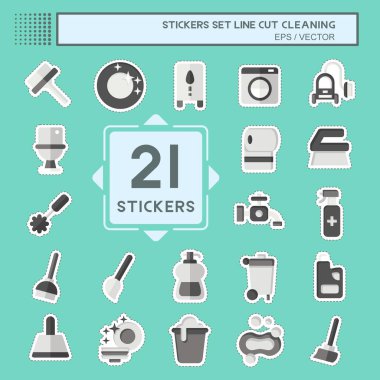 Çıkartma çizgisi kesik Set Temizleme. Ev aletleri sembolüyle ilgili. Basit dizayn edilebilir. Basit resimleme