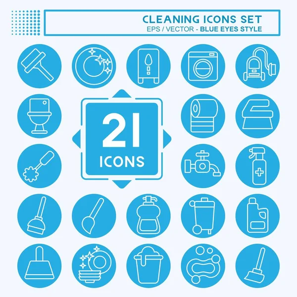 Simge Kümesi Temizliği. Ev aletleri sembolüyle ilgili. Mavi gözlü. Basit dizayn edilebilir. Basit resimleme