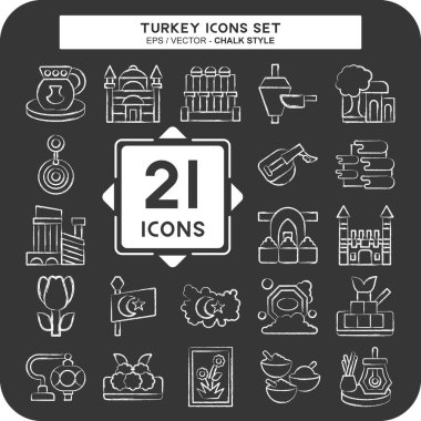 Icon Set Turkey. Eğitim sembolüyle ilgili. Tebeşir stili. Basit dizayn edilebilir. Basit resimleme