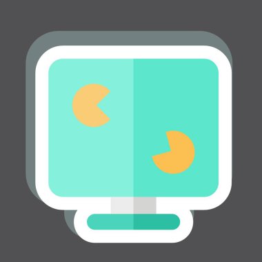 Çıkartma Oyun Bilgisayarı. Bilgisayar sembolüyle ilgili. Basit dizayn edilebilir. Basit resimleme