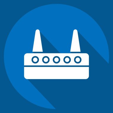 Simge Modemi. Bilgisayar sembolüyle ilgili. Uzun gölge tarzı. Basit dizayn edilebilir. Basit resimleme