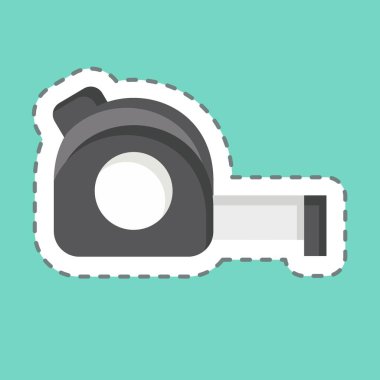 Etiket şeridi mezurayı kesti. İnşaat sembolüyle ilgili. Basit dizayn edilebilir. Basit resimleme