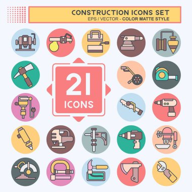 Simge Set İnşaat. Bina sembolüyle ilgili. renk arkadaşı stili. Basit dizayn edilebilir. Basit resimleme