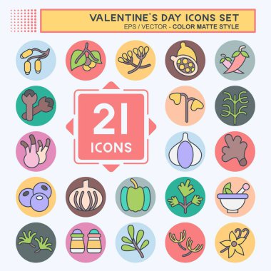 Simge Seti Bitkiler ve Baharatlar. Sebze sembolüyle ilgili. renk arkadaşı stili. Basit dizayn edilebilir. Basit resimleme