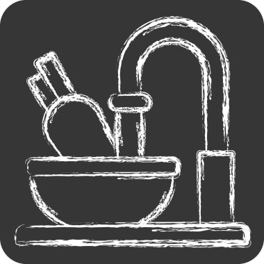 Simge temizleme. Aşçılık sembolüyle ilgili. Tebeşir stili. Basit dizayn edilebilir. Basit resimleme