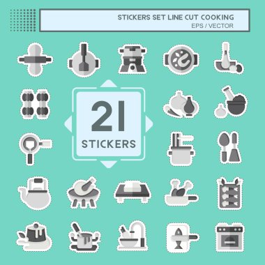 Çıkartma çizgisi, Set Cooking. Gıda sembolüyle ilgili. Basit dizayn edilebilir. Basit resimleme