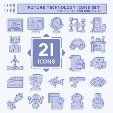 Icon Set Gelecek Teknolojisi. Eğitim sembolüyle ilgili. İki ton stili. Basit dizayn edilebilir. Basit resimleme