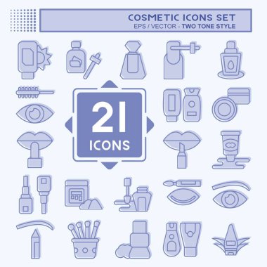 Simge Seti Kozmetik. Güzel sembolle ilgili. İki ton stili. Basit dizayn edilebilir. Basit resimleme