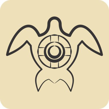 İkon Deniz Kaplumbağası. Deniz sembolüyle ilgili. El çizimi tarzı. Basit dizayn edilebilir. Basit resimleme