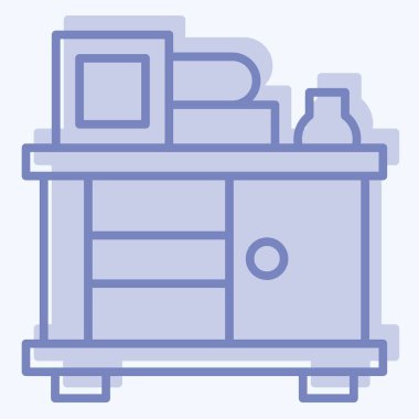 Simge Perdesi Çekmecesi. Vintage Dekorasyon sembolüyle ilgili. İki ton stili. Basit dizayn edilebilir. Basit resimleme