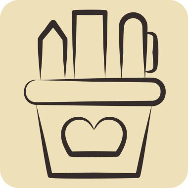 Simge Kırtasiye Seti. Vintage Dekorasyon sembolüyle ilgili. El çizimi tarzı. Basit dizayn edilebilir. Basit resimleme