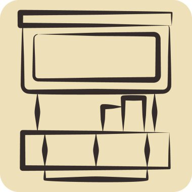 Icon Mutfak Rafları. Vintage Dekorasyon sembolüyle ilgili. El çizimi tarzı. Basit dizayn edilebilir. Basit resimleme