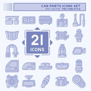 Simge Yerleştirilmiş Araba Parçaları. Otomotiv sembolüyle ilgili. İki ton stili. Basit dizayn edilebilir. Basit resimleme