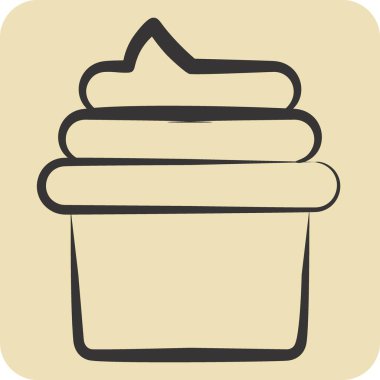 İkonlu kek. Kahve sembolüyle ilgili. El çizimi tarzı. Basit dizayn edilebilir. Basit resimleme