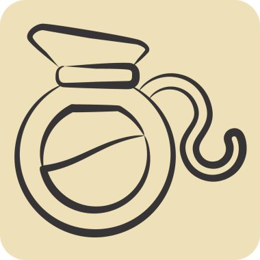 İkon Kahve Tenceresi. Kahve sembolüyle ilgili. El çizimi tarzı. Basit dizayn edilebilir. Basit resimleme