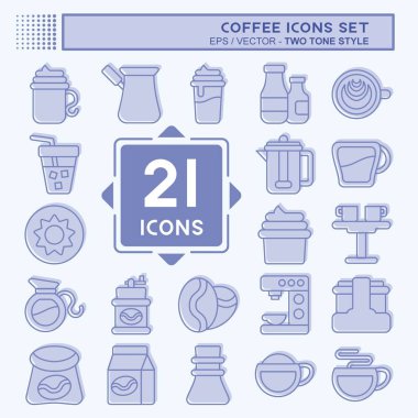 Icon Set Kahve. İçecek sembolü ile ilgili. İki ton stili. Basit dizayn edilebilir. Basit resimleme