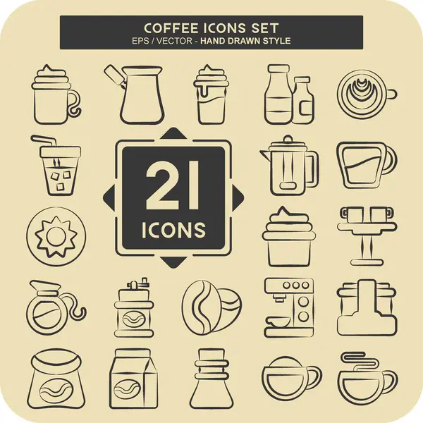 Icon Set Kahve. İçecek sembolü ile ilgili. El çizimi tarzı. Basit dizayn edilebilir. Basit resimleme