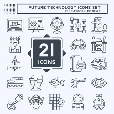 Icon Set Gelecek Teknolojisi. Eğitim sembolüyle ilgili. Sıra tarzı. Basit dizayn edilebilir. Basit resimleme