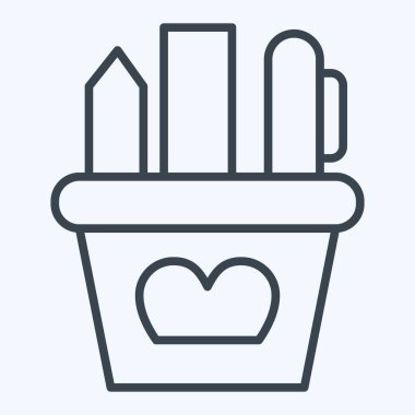 Simge Kırtasiye Seti. Vintage Dekorasyon sembolüyle ilgili. Sıra tarzı. Basit dizayn edilebilir. Basit resimleme