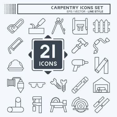 Icon Set Marangozluk. Yapı aracı sembolü ile ilgili. Sıra tarzı. Basit dizayn edilebilir. Basit resimleme