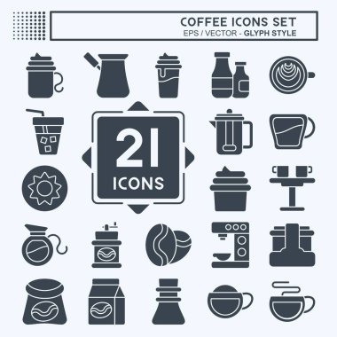 Icon Set Kahve. İçecek sembolü ile ilgili. Kabartma tarzı. Basit dizayn edilebilir. Basit resimleme