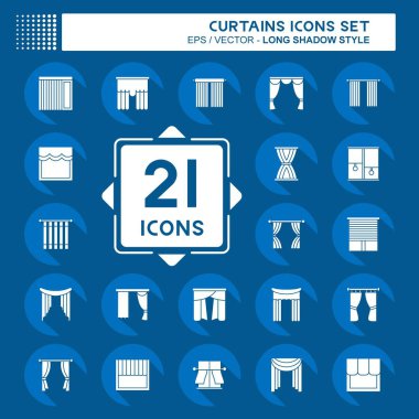 Simge Perdeleri Ayarla. Ev dekorasyonu sembolüyle ilgili. Uzun gölge tarzı. Basit dizayn edilebilir. Basit resimleme