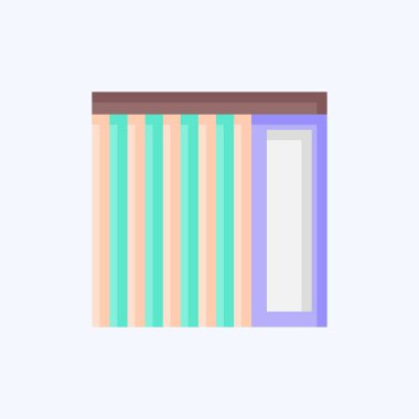 Simge Dikey Perdeler. Perde sembolüyle ilgili. Düz stil. Basit dizayn edilebilir. Basit resimleme