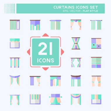 Simge Perdeleri Ayarla. Ev dekorasyonu sembolüyle ilgili. Düz stil. Basit dizayn edilebilir. Basit resimleme