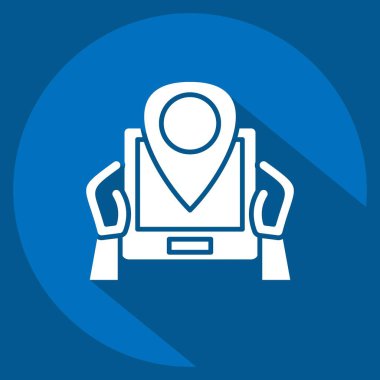 Simge GPS. Sırt çantası sembolüyle ilgili. Uzun gölge tarzı. Basit dizayn edilebilir. Basit resimleme