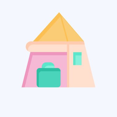 Simge Çadırı. Sırt çantası sembolüyle ilgili. Düz stil. Basit dizayn edilebilir. Basit resimleme