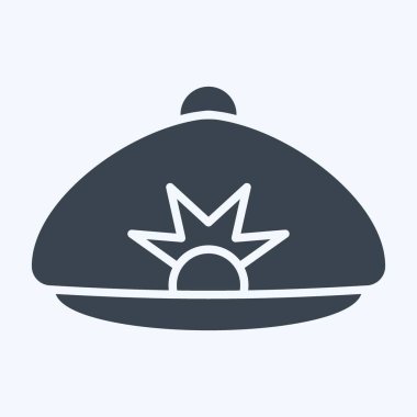 İkon Bere. Şapka sembolüyle ilgili. Kabartma tarzı. Basit dizayn edilebilir. Basit resimleme