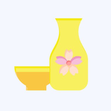 Simge Sake. Sakura Festivali sembolüyle ilgili. Düz stil. Basit dizayn edilebilir. Basit resimleme