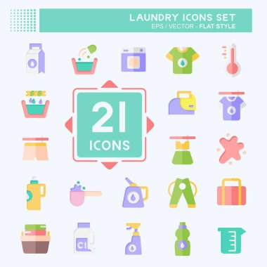 Simge Çamaşırları Ayarla. Temizlik sembolüyle ilgili. Düz stil. Basit dizayn edilebilir. Basit resimleme