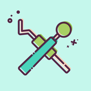 Simge Kirliliği Ekipmanı. Dişçi sembolüyle ilgili. MBE tarzı. Basit dizayn edilebilir. Basit resimleme