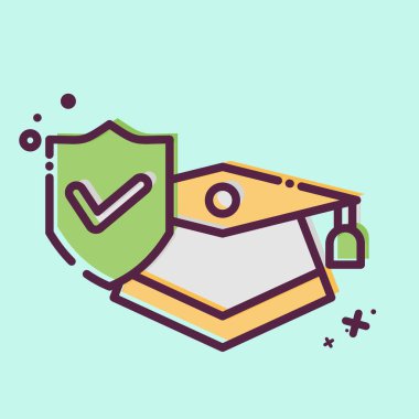 Simge Çalışması Sigortası. Finans sembolüyle ilgili. MBE tarzı. Basit dizayn edilebilir. Basit resimleme