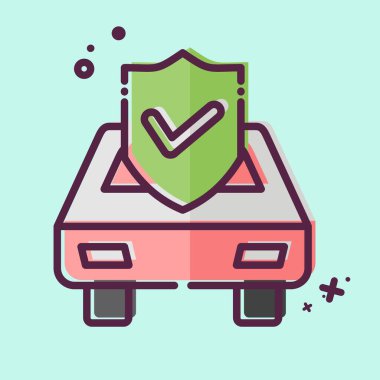 Icon Araba Sigortası. Finans sembolüyle ilgili. MBE tarzı. Basit dizayn edilebilir. Basit resimleme