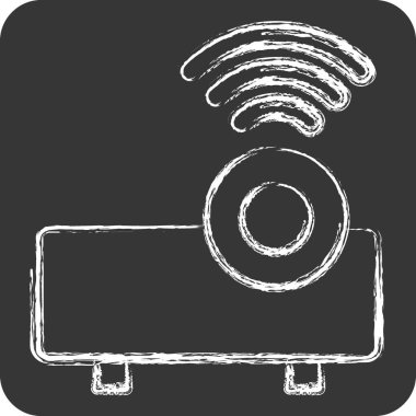 Simge Projektörü. Podcast sembolüyle ilgili. Tebeşir stili. Basit dizayn edilebilir. Basit resimleme