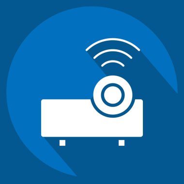 Simge Projektörü. Podcast sembolüyle ilgili. Uzun gölge tarzı. Basit dizayn edilebilir. Basit resimleme