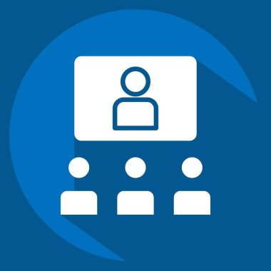 Simge çevrimiçi konferansı. Podcast sembolüyle ilgili. Uzun gölge tarzı. Basit dizayn edilebilir. Basit resimleme