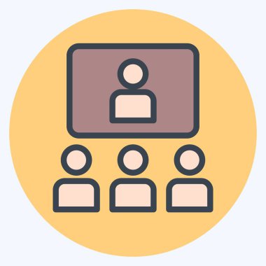 Simge çevrimiçi konferansı. Podcast sembolüyle ilgili. renk arkadaşı stili. Basit dizayn edilebilir. Basit resimleme