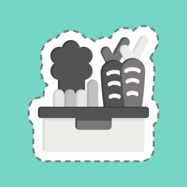 Çıkartma çizgisi Sebze 'yi kesti. Vegan sembolüyle ilgili. Basit dizayn edilebilir. Basit resimleme